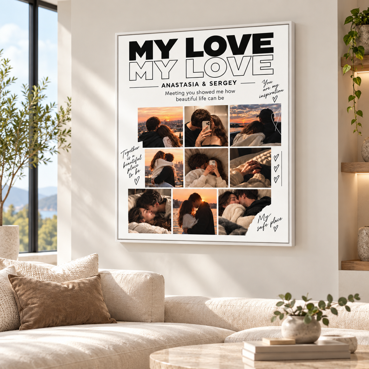 Custom My Love Couple Photo Collage Canvas Wall Art - framed canvas mockup
