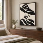 Black and Cream Woman in Wide-Brim Hat Canvas Wall Art