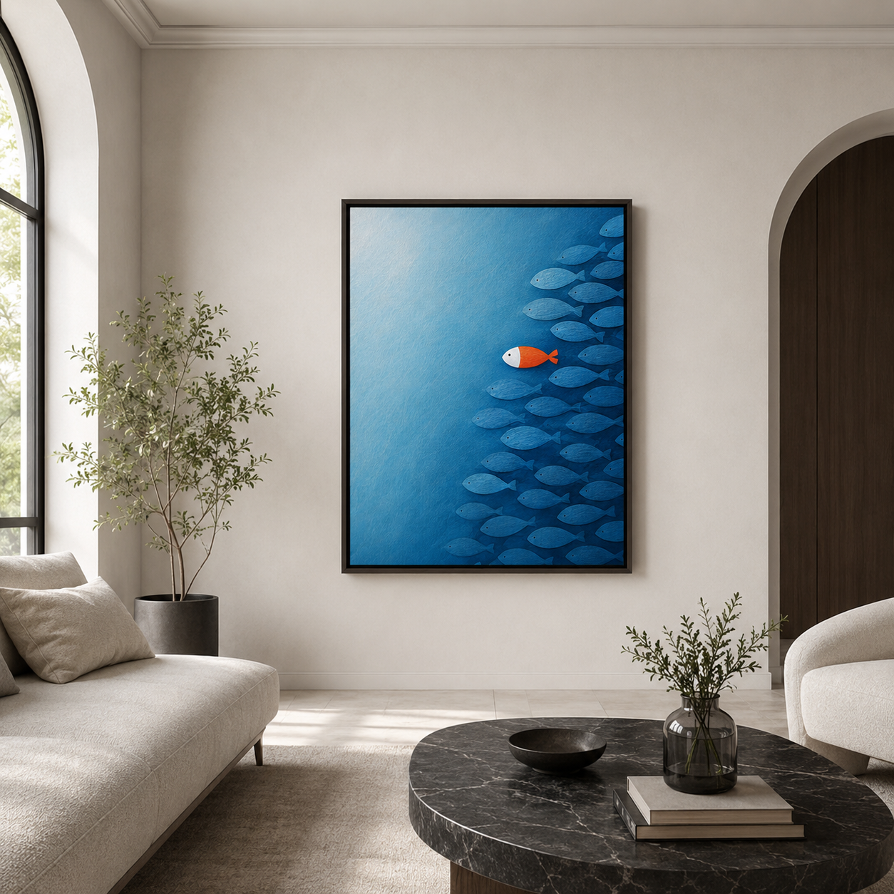 Orange Fish in Blue School Canvas Wall Art