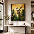 Deer Canvas Wall Art dark frame in room