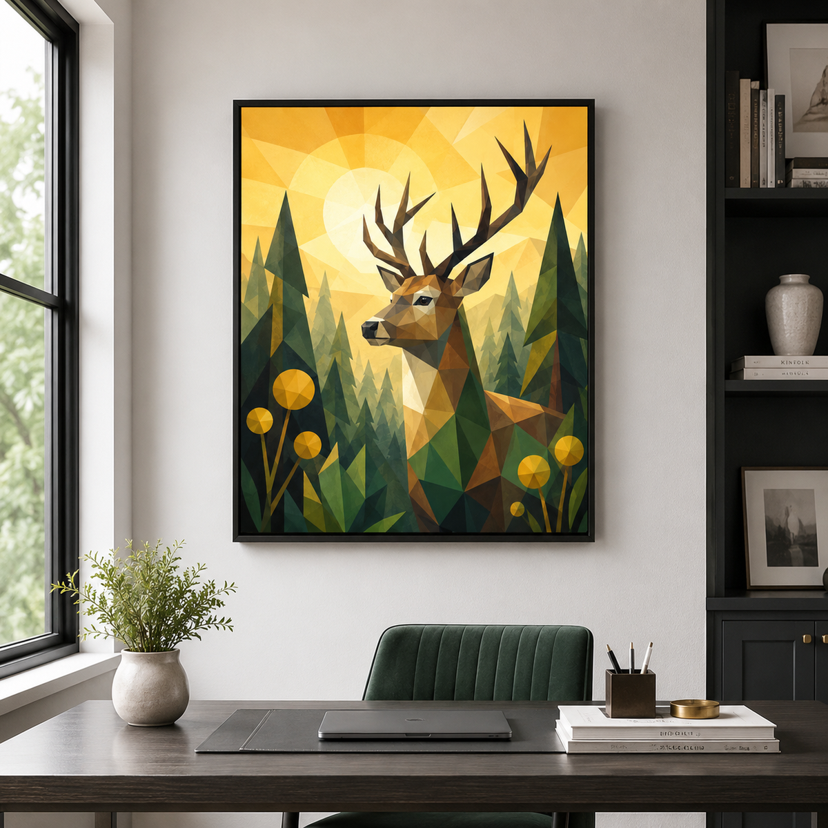 Deer Canvas Wall Art in home office