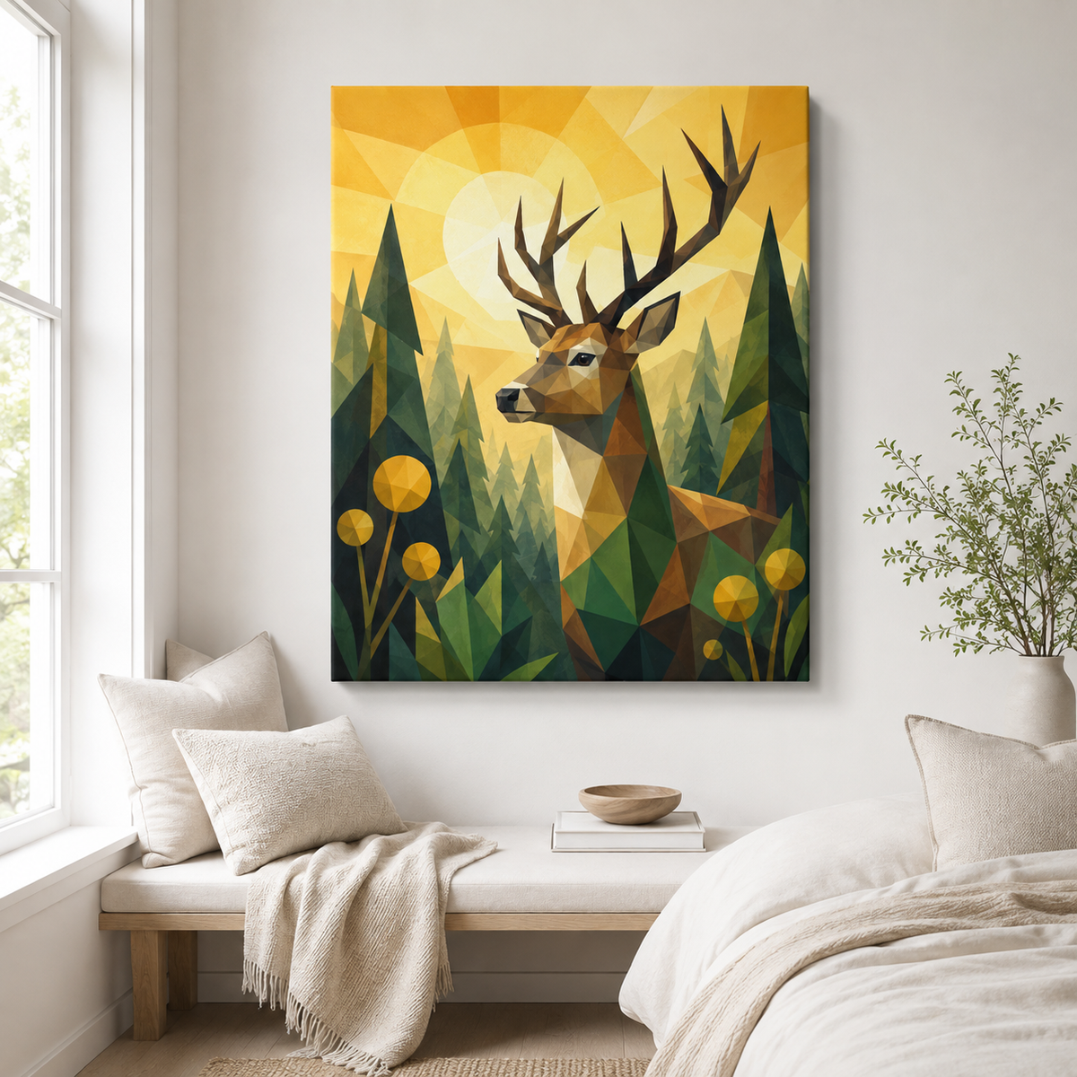 Deer Canvas Wall Art unframed canvas in room