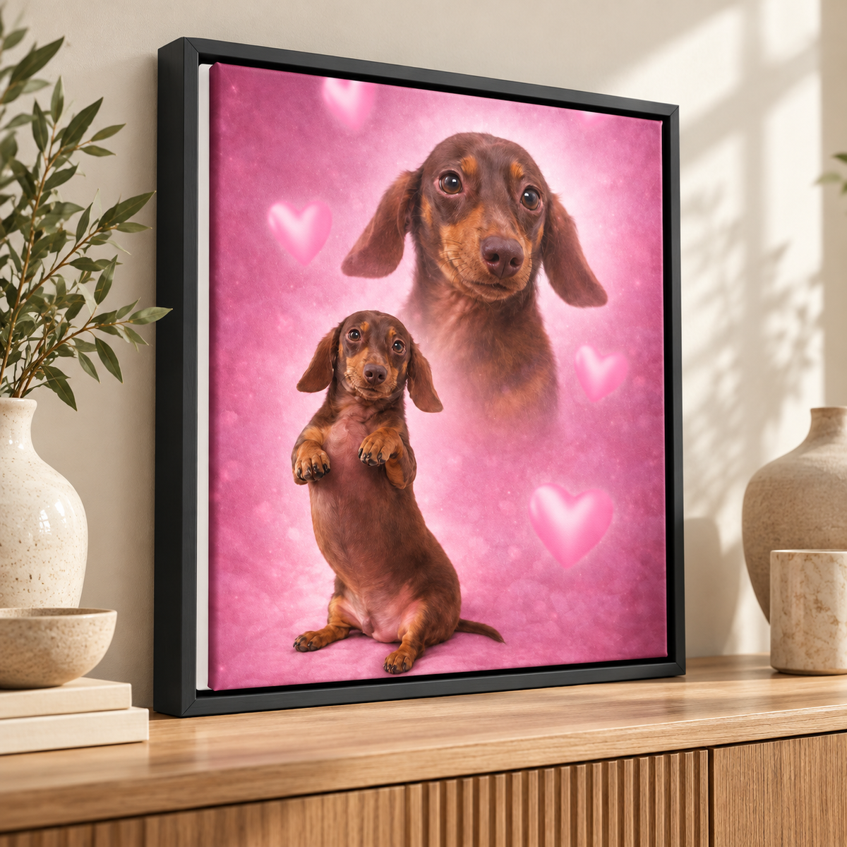Custom Pet Portrait Pink Hearts Canvas Wall Art - personalized canvas detail 8