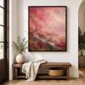 Blush Pink Abstract Landscape with Cranes Canvas Wall Art