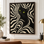 Retro Black Cat with Psychedelic Swirls Canvas Wall Art