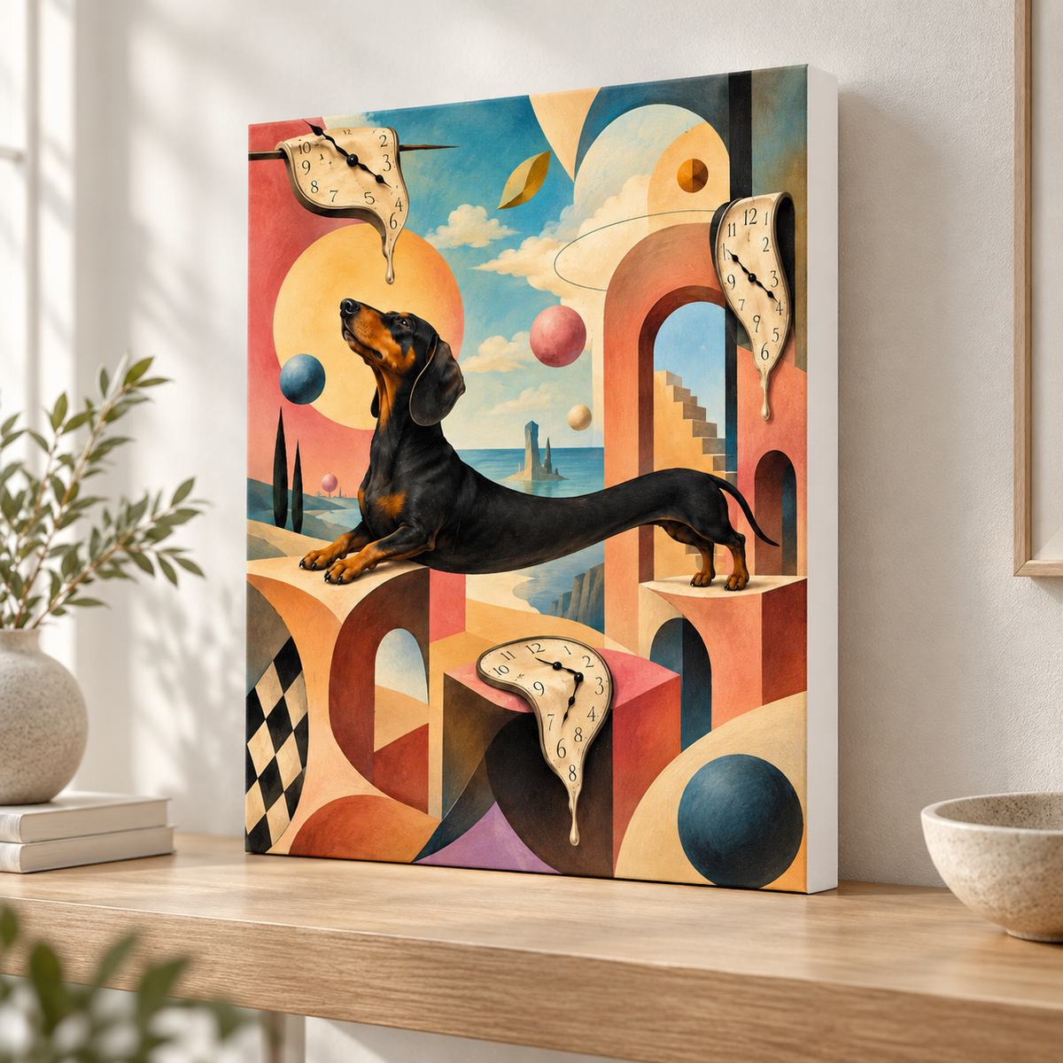 Surreal Dog and Melting Clocks Canvas Wall Art - canvas detail view 7