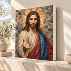Jesus Christ Blue and Gold Mosaic Canvas Wall Art - canvas detail view 7