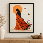 Orange Butterfly Dress Woman Canvas Wall Art