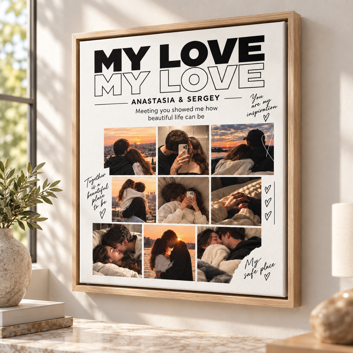 Custom My Love Couple Photo Collage Canvas Wall Art - portrait canvas detail