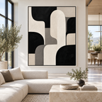 Black Cream and Gray Organic Shapes Canvas Wall Art