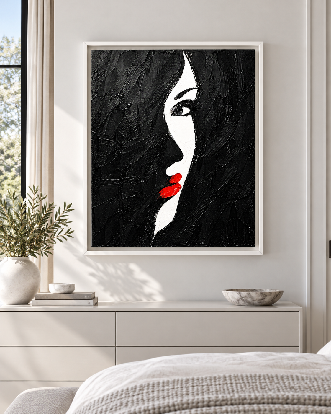 Black and White Woman Red Lips Canvas Wall Art