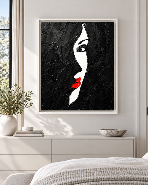 Black and White Woman Red Lips Canvas Wall Art