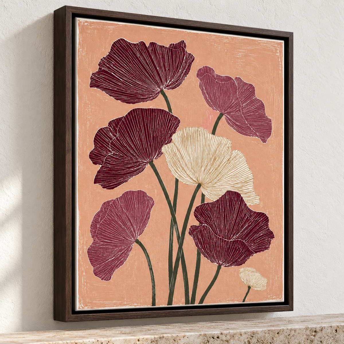Burgundy and Cream Boho Floral Canvas Wall Art - canvas detail view 9