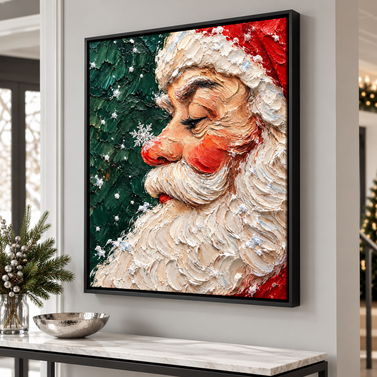 Santa Claus Snowflake Portrait Christmas Canvas Wall Art - additional display view