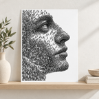 Black and White Crowd Face Portrait Canvas Wall Art - canvas detail view 8