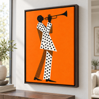 Orange Jazz Trumpet Player Canvas Wall Art - canvas close-up detail