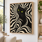 Retro Black Cat with Psychedelic Swirls Canvas Wall Art