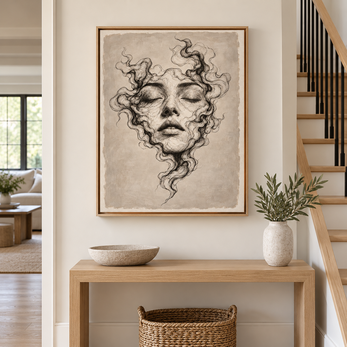Surreal Woman Portrait Neutral Canvas Wall Art