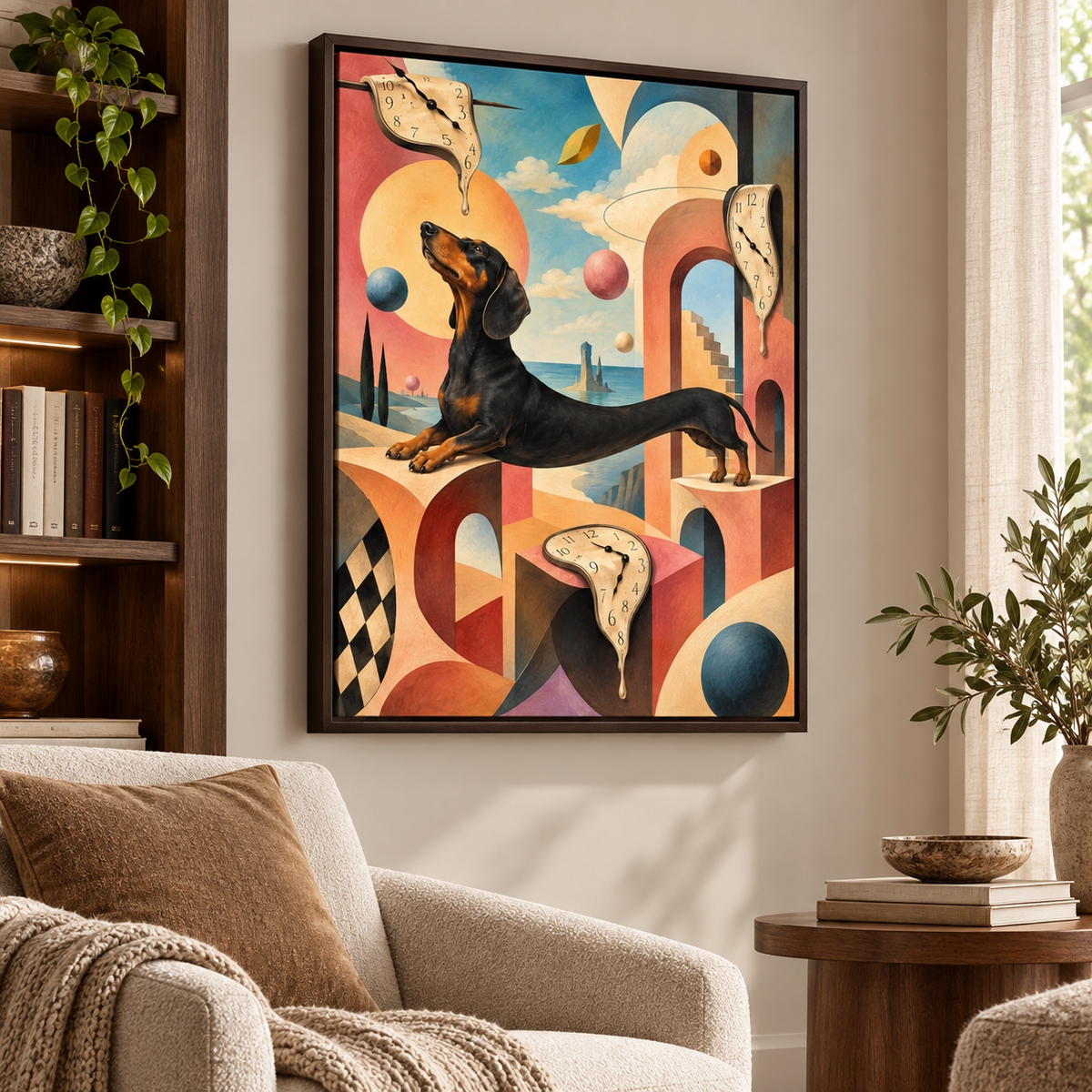 Surreal Dog and Melting Clocks Canvas Wall Art - canvas detail view 6