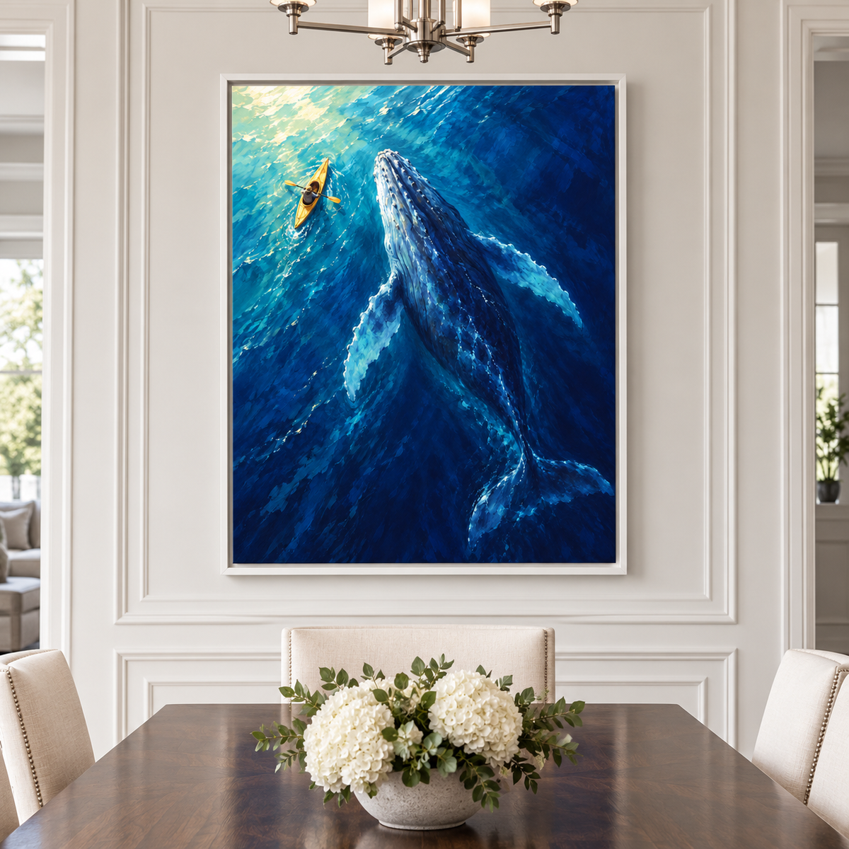 Humpback Whale and Yellow Kayak Canvas Wall Art