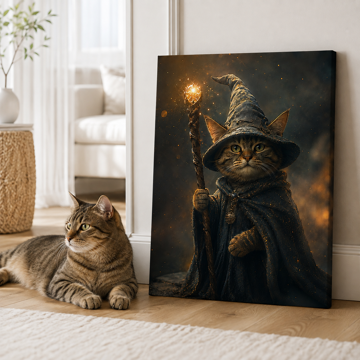 Custom Magical Wizard Pet Portrait Canvas Wall Art