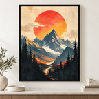 Vintage Mountain Sunset Landscape Canvas Wall Art - lifestyle room mockup