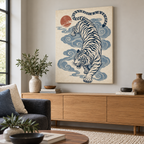 Japanese Style Blue Tiger Canvas Wall Art