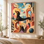 Surreal Dog and Melting Clocks Canvas Wall Art - lifestyle room mockup