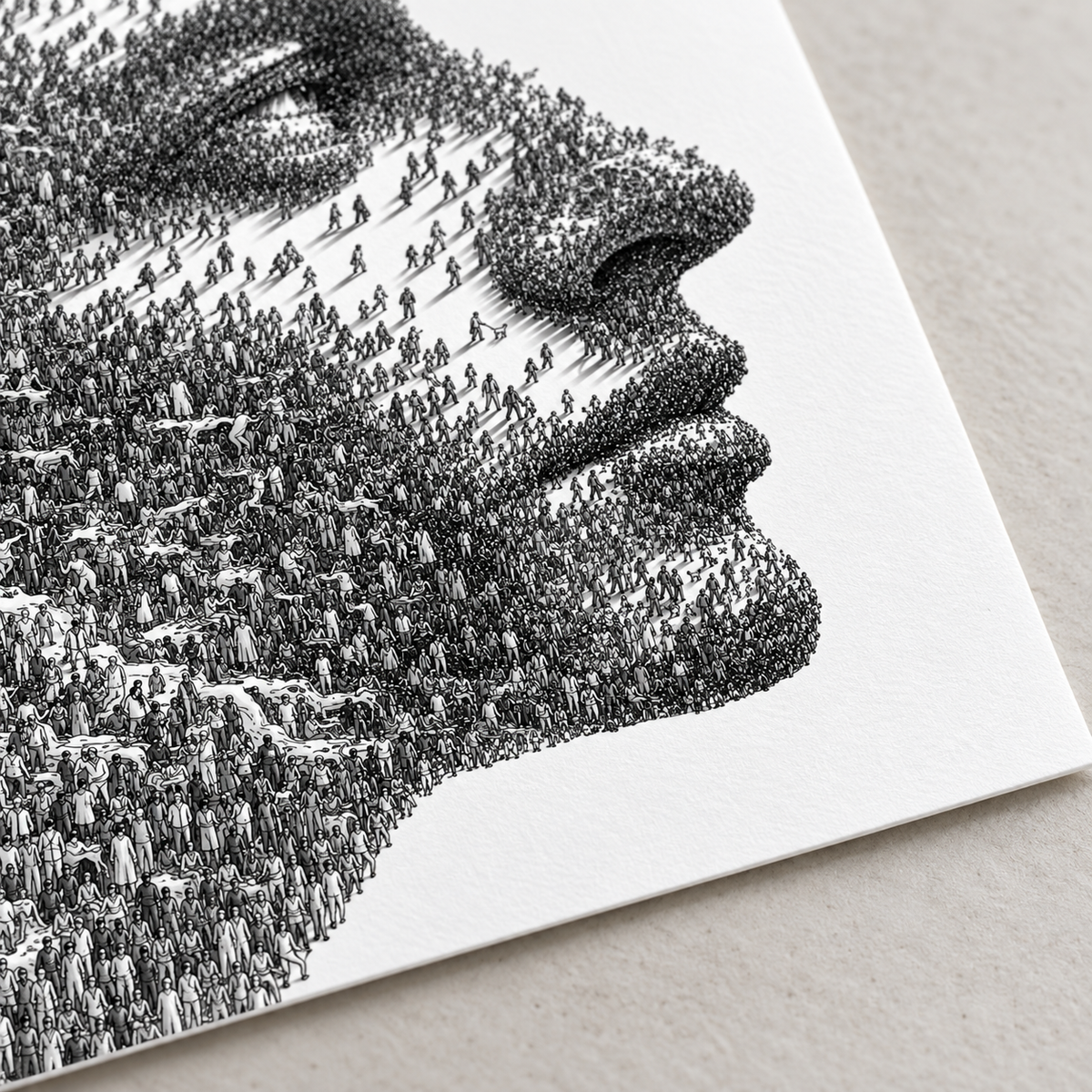 Black and White Crowd Face Portrait Canvas Wall Art - canvas detail view 12
