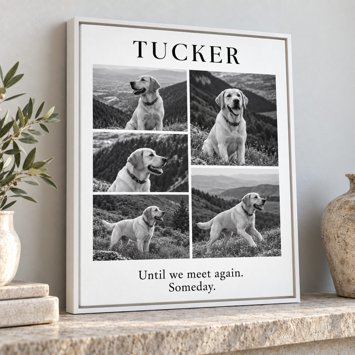 Custom Pet Memorial Monochrome Photo Collage Canvas Wall Art - personalized canvas detail 4
