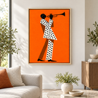 Orange Jazz Trumpet Player Canvas Wall Art - canvas artwork view 5