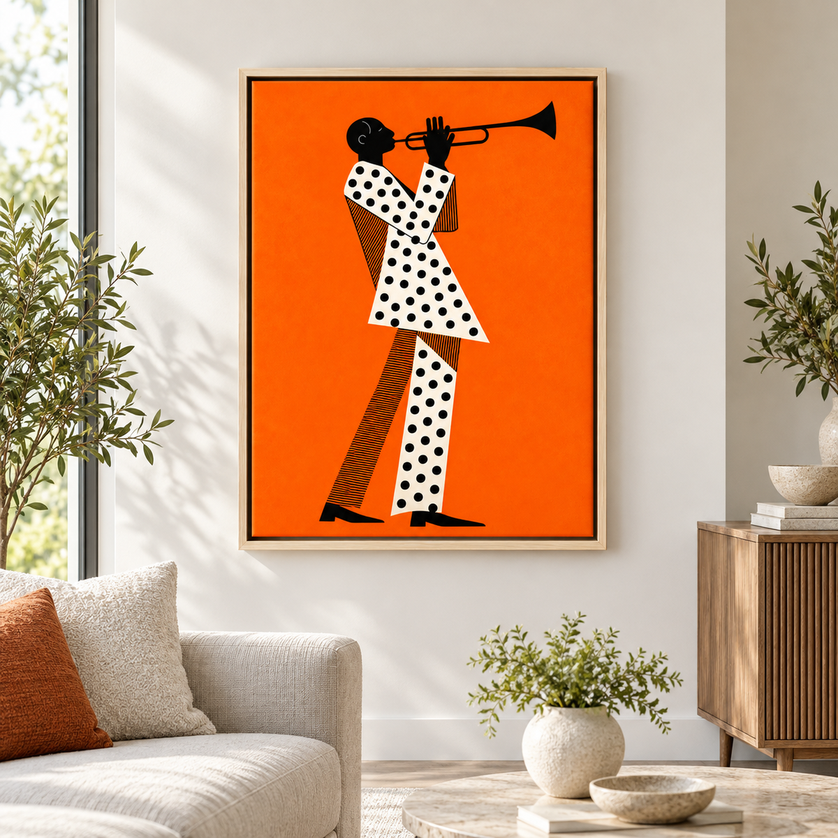Orange Jazz Trumpet Player Canvas Wall Art - canvas artwork view 5