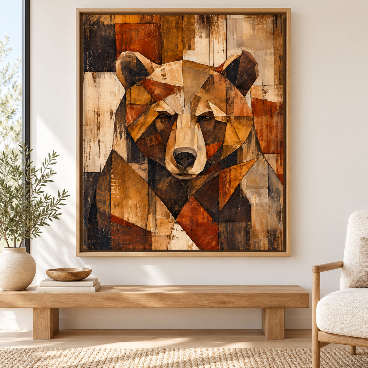 Rustic Geometric Bear Portrait Canvas Wall Art - main canvas artwork
