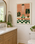 Funny Frog Bubble Bath Botanical Bathroom Canvas Wall Art