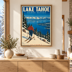 Lake Tahoe Vintage Ski Canvas Wall Art - canvas close-up detail