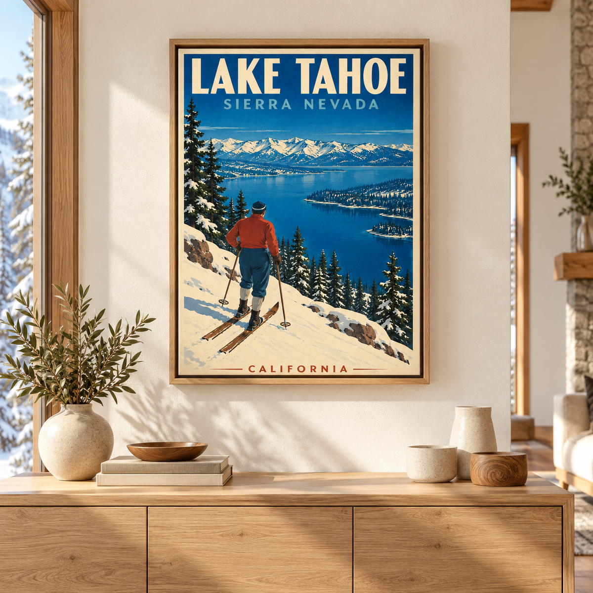 Lake Tahoe Vintage Ski Canvas Wall Art - canvas close-up detail