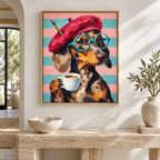 Funny Dachshund Artist with Coffee Canvas Wall Art