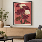 Burgundy and Cream Poppy Flowers Canvas Wall Art