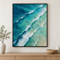 Turquoise Ocean Waves and Surfers Canvas Wall Art
