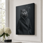 Custom Moody Gray Cat Portrait Canvas Wall Art