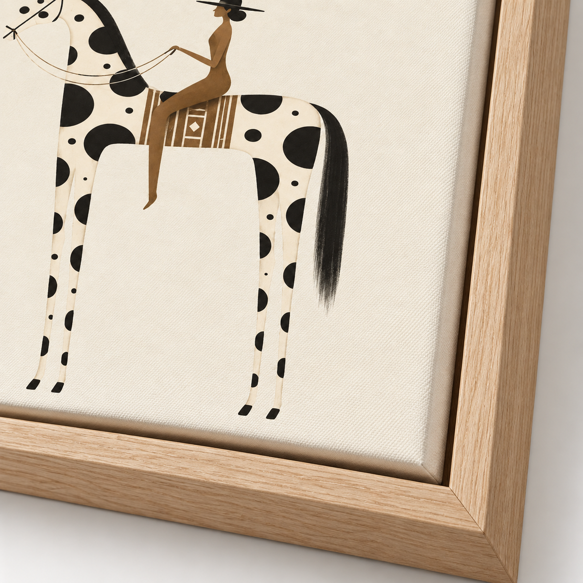Minimalist Woman Riding Spotted Horse Canvas Wall Art - canvas detail view 10