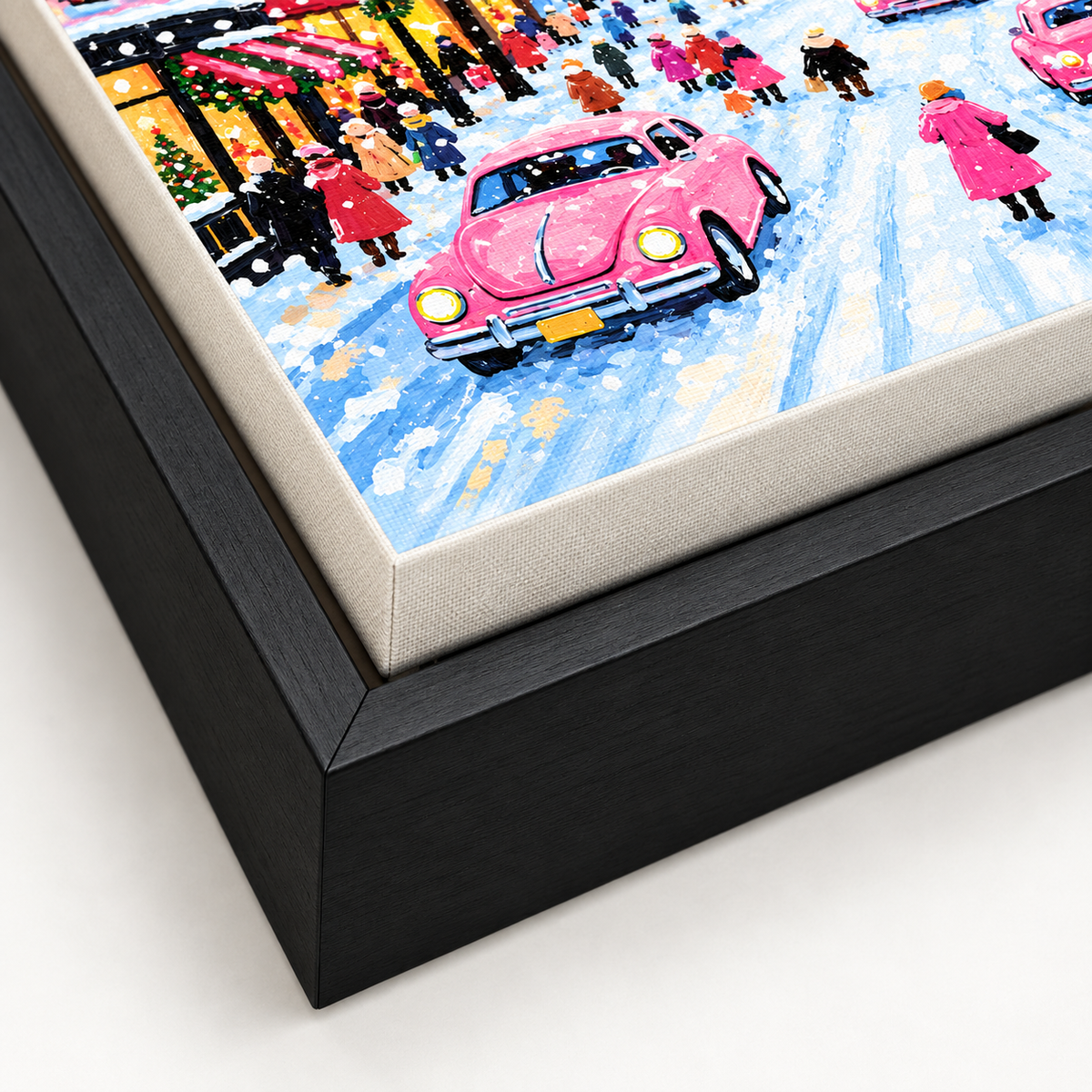 Pink Christmas City Street Canvas Wall Art - canvas detail view 10