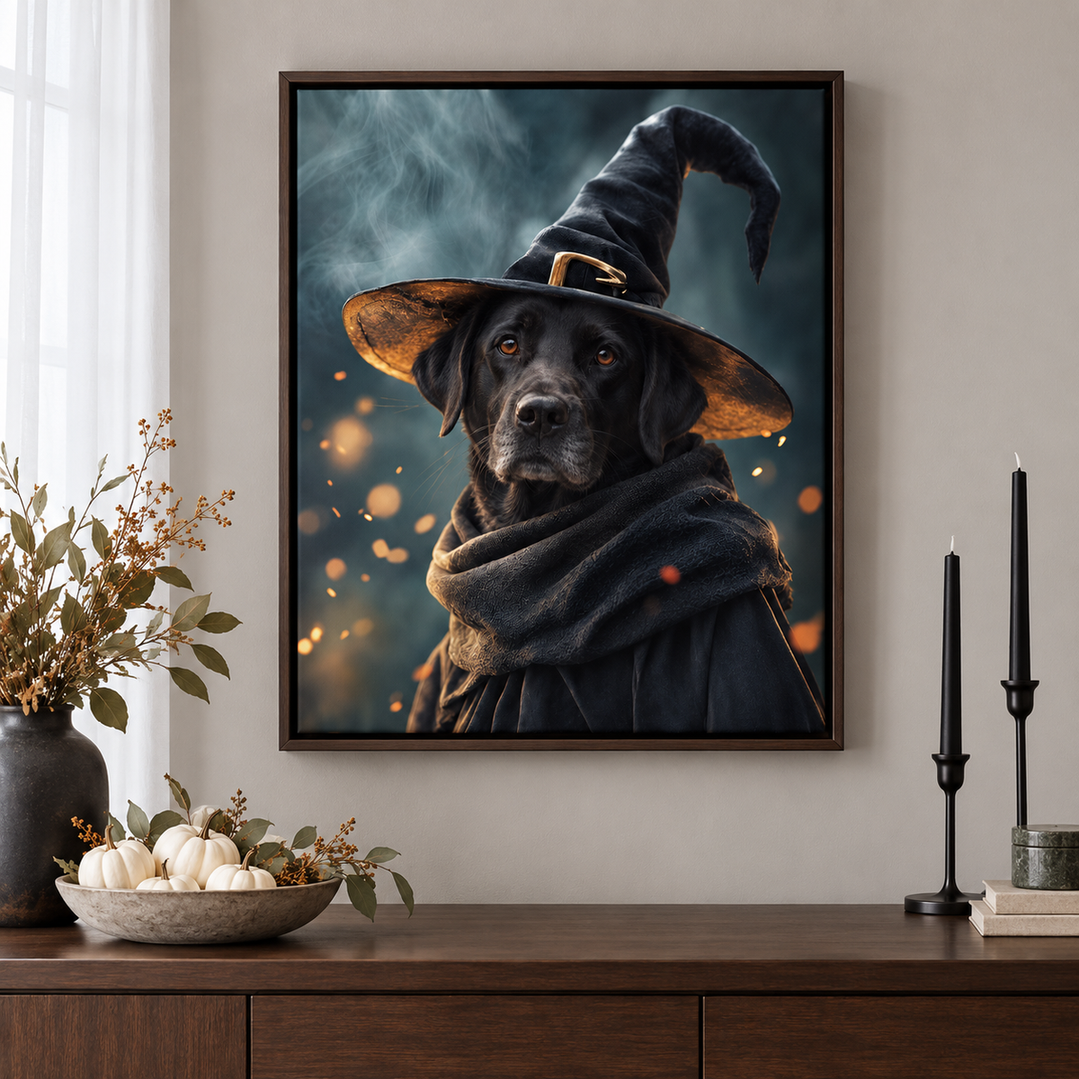 Custom Ember Glow Witch Pet Portrait Canvas Wall Art - personalized canvas detail 9