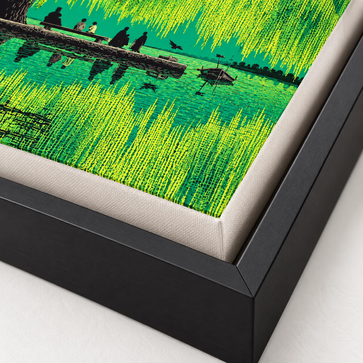 Weeping Willow Lake Green Landscape Canvas Wall Art - canvas detail view 11