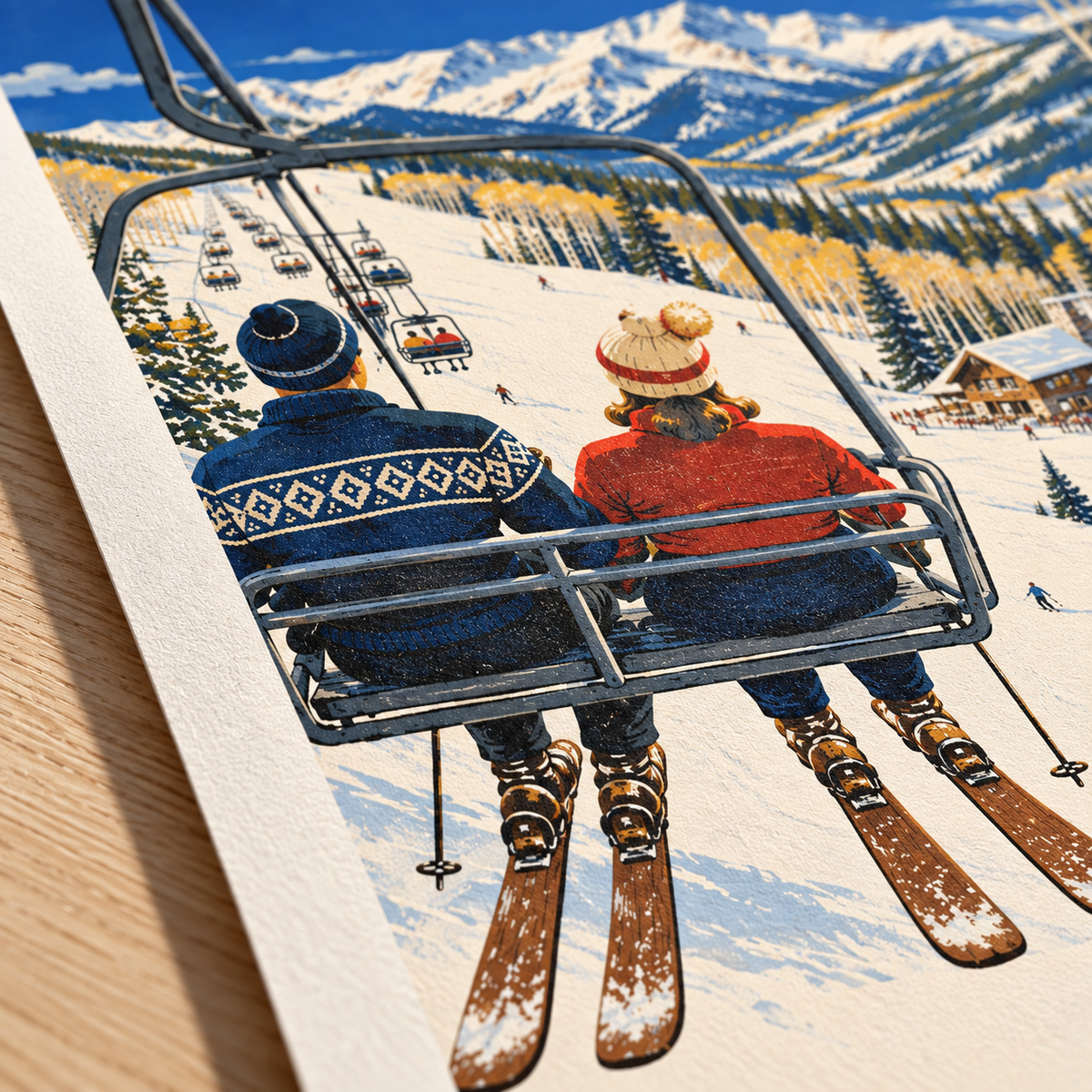 Aspen Vintage Ski Lift Canvas Wall Art - canvas close-up detail