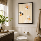 Funny Duck Bathroom Canvas Wall Art with three ducks in an espresso frame