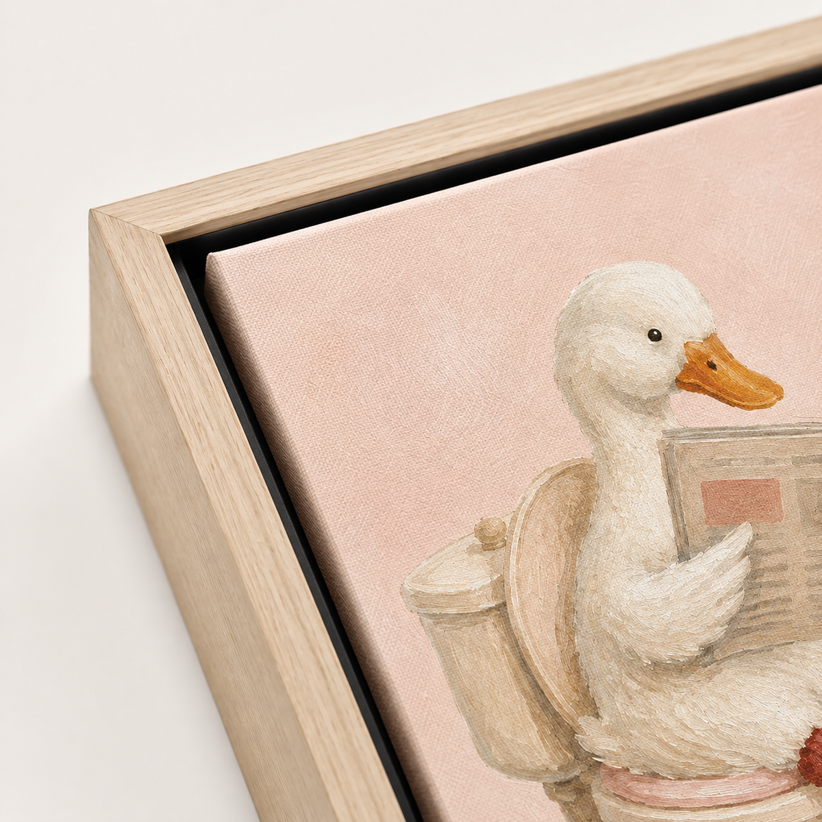 Funny Duck Bathroom Canvas Wall Art natural frame detail