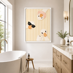 Funny Duck Bathroom Canvas Wall Art with three ducks in a white frame