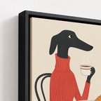 Greyhound coffee canvas wall art black frame close-up