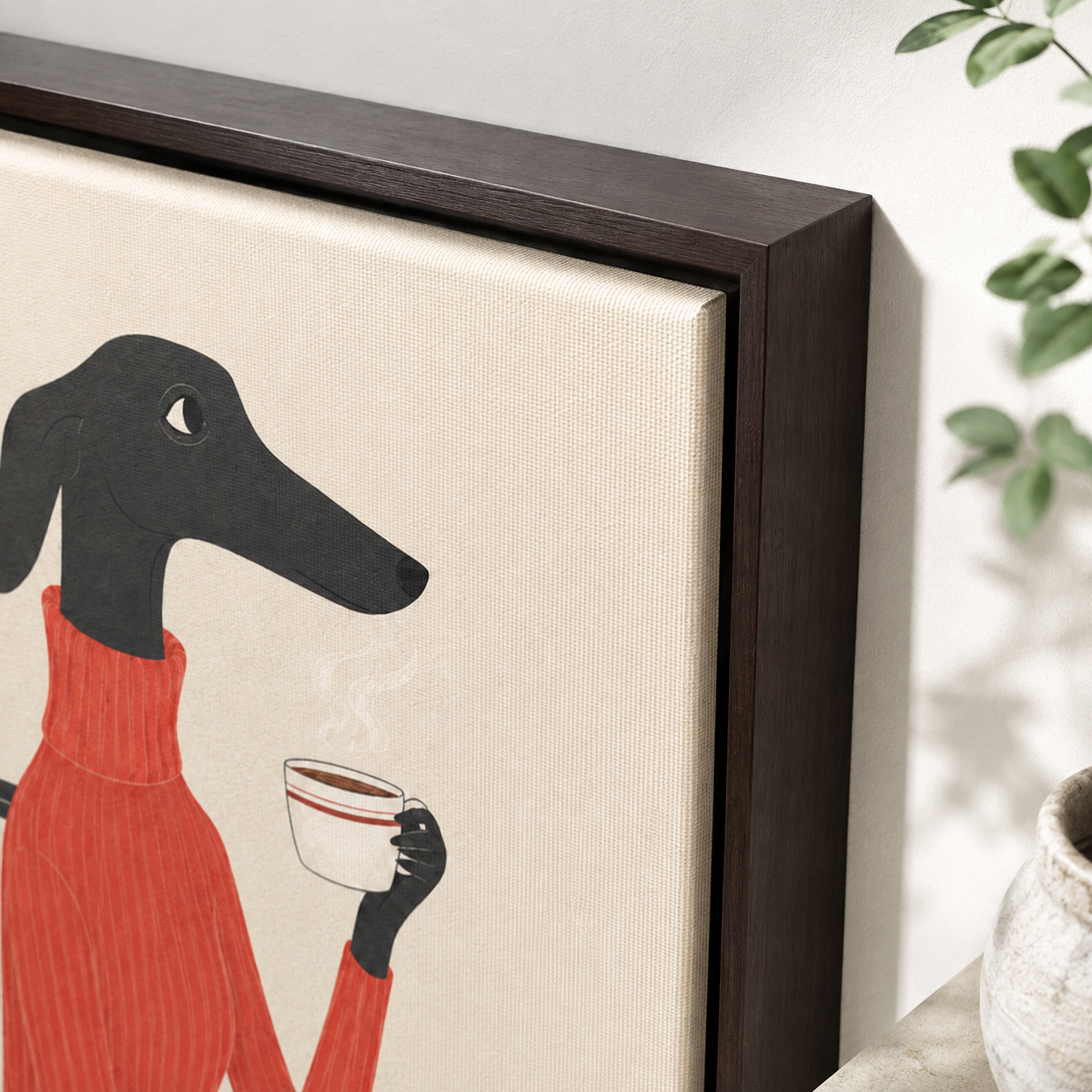 Greyhound coffee canvas wall art espresso frame close-up